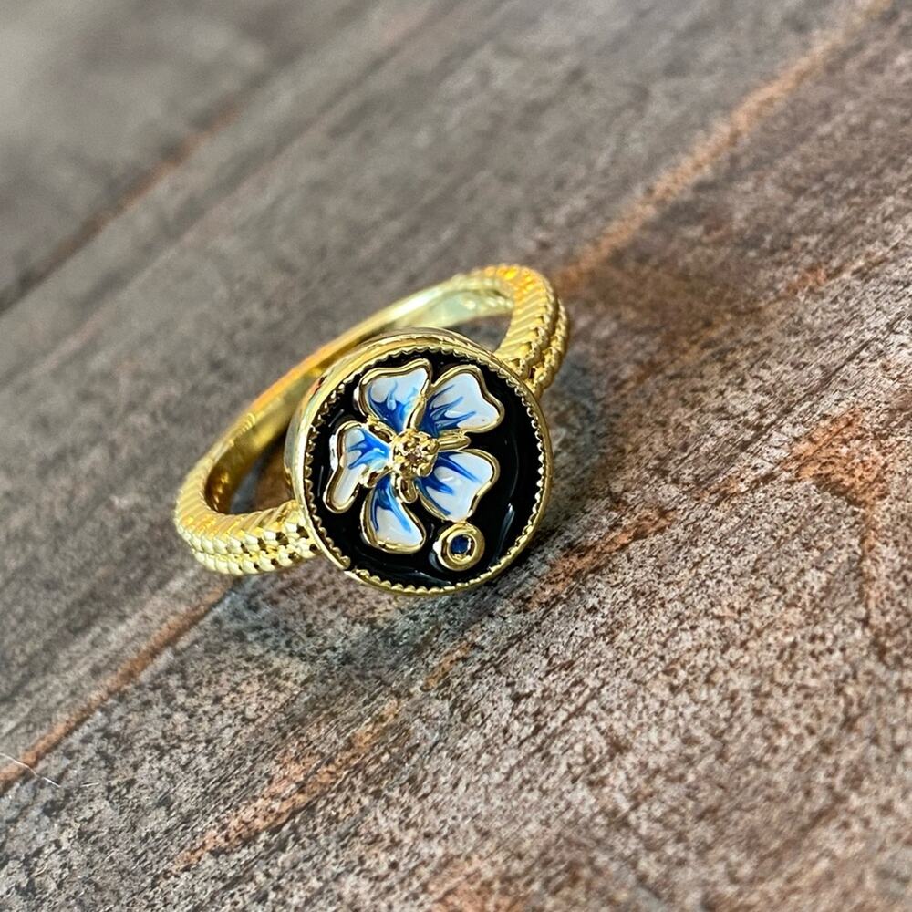 New Blue Floral Statement Ring - image 4